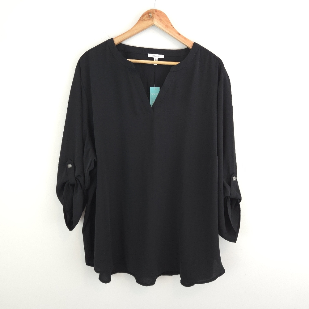 Maurices Women's Black V Neck Popover Blouse